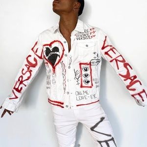 CUSTOM VINTAGE ARMANI X VERSACE WHITE DENIM JACKET